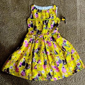 Zaful Squirrel Owl Print Yellow Flare Dress